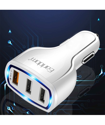 Зарядно устройство за кола Earldom ES-CC13, 3xUSB, QC3.0, С Lightning кабел, Бял - 40253