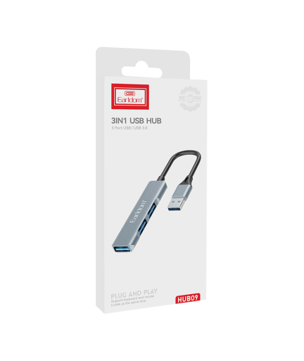 USB хъб Earldom ET-HUB09, USB 3.0, 3 Порта, Сив - 40218