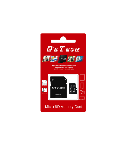 Карта памет DeTech Micro SDHC-I, 32GB, Class 10 + Адаптер - 62044