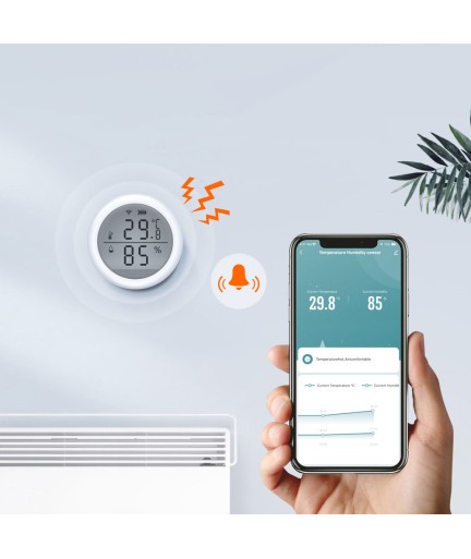Смарт сензор No brand PST-WSD400B, За температура и влажност, LCD екран, Wi-Fi, Tuya Smart, Бял - 91010