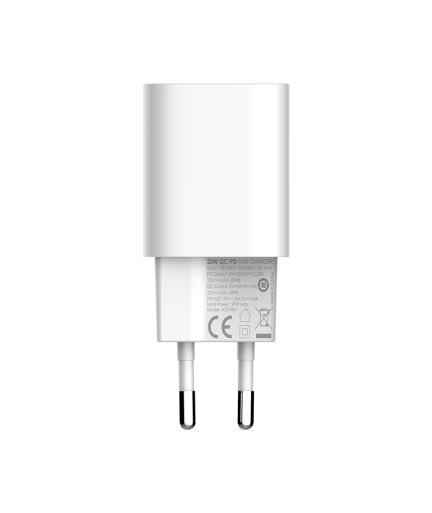 Мрежово зарядно устройство LDNIO A2318C, 20W, 1 x Type-C F, 1 x USB F, PD, QC, С Type-C кабел, Бял - 40291