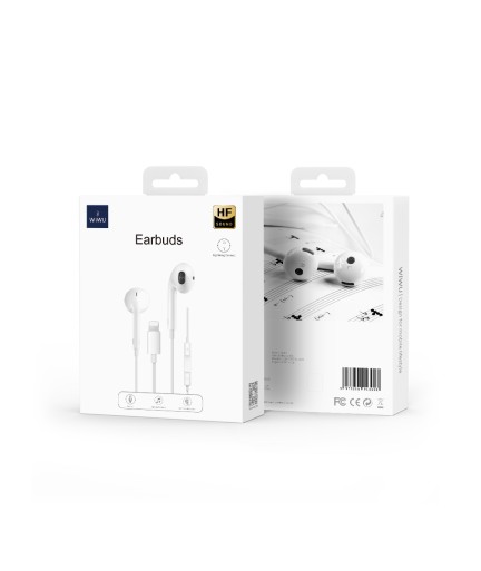 Слушалки за мобилни устройства WiWu Earbuds 302, Lightning, Mикрофон, Бял - 20732