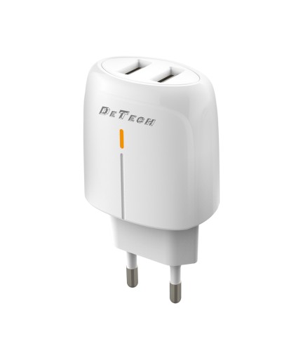 Мрежово зарядно устройство DeTech DE-32, 18W, 2 x USB F, QC, Бял - 40324