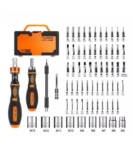 Комплект отвертки, накрайници и вложки Jakemy JM-6111, 69 Части, CR-V, Стомана, Оранжев - 17632