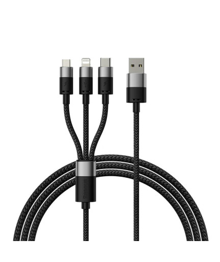 Кабел за зареждане Baseus StarSpeed, 3 в 1, Micro USB, Lightning, Type-C, 0.6m, Черен - 40439