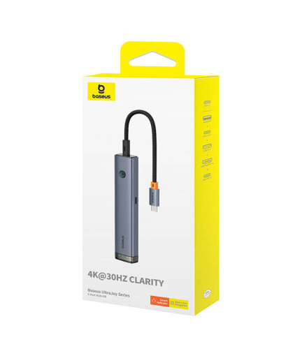 Докинг станция Baseus UltraJoy, 6 порта, Type-C към 2xUSB 3.0, USB 2.0, Type-C, PD, HDMI, RJ45, Сив - 12070