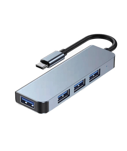 USB хъб DeTech, 4 порта, USB-C към 3хUSB2.0, 1xUSB3.0, Сив - 17849