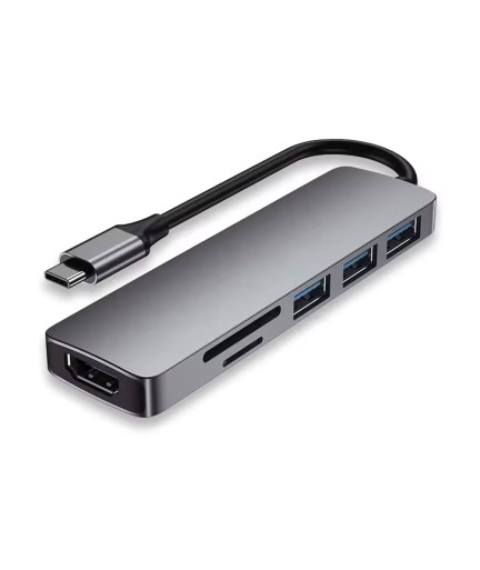 Докинг станция DeTech, 6в1 USB3.1 Type-C-USB3.0*3+4K, HDMI 4K 30Hz,SD/TF Card, Сив - 17851