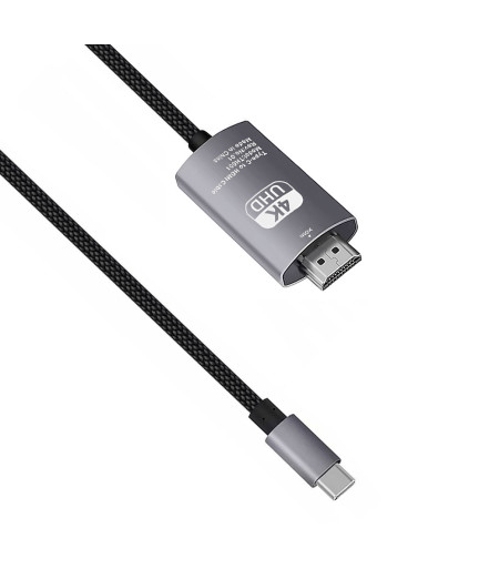 Кабел DeTech, USB-C – HDMI, 2.0m, 4K, 30Hz, С оплетка, Сив - 18393