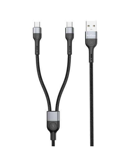 Кабел за данни DeTech DE-52UCC, 2 в 1, USB - 2хType-C, 1.0m, Черен - 40517