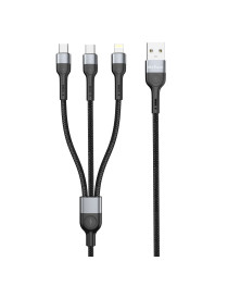 Кабел за данни DeTech DE-52UCL, 3 в 1, USB - 2хType-C, Lightning, 1.0m, Черен - 40518