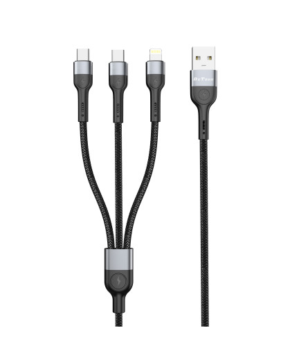 Кабел за данни DeTech DE-52UCL, 3 в 1, USB - 2хType-C, Lightning, 1.0m, Черен - 40518