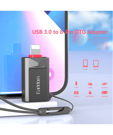 Преходник Earldom ET-OT87L, USB3.0 към Lightning, OTG, Черен - 40361