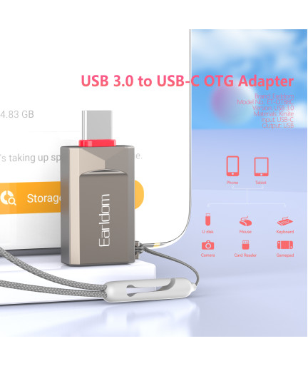 Преходник Earldom ET-OT88C, USB3.0 към Type-C, OTG, Сив - 40360