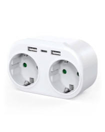 Удължител No brand, 2 гнезда, 250V, 16A, Без кабел, 2 x USB F, 1 х USB-C, Бял - 17891