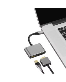 Преходник DeTech, 2в1, USB-C – HDMI+VGA, 4K, 30Hz, 3D, Сив - 17842