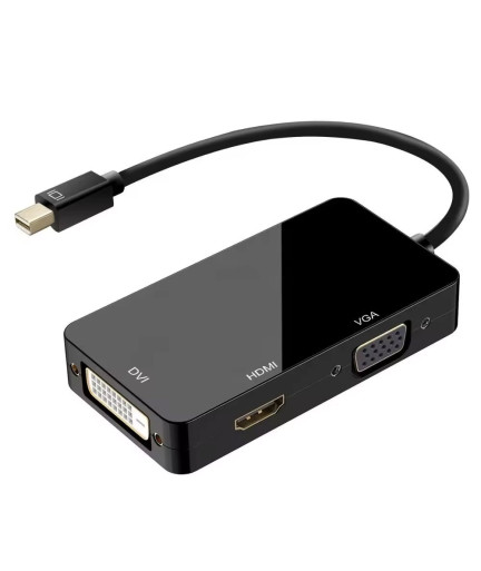 Преходник DeTech, Mini DisplayPort (Thunderbolt) - DVI, VGA, HDMI, Черен - 17859