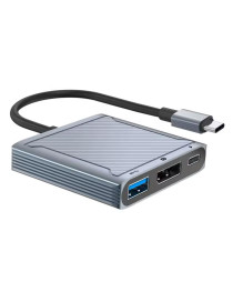 Преходник DeTech, USB-C - DP 8K 60HZ, USB3.0, PD 60W, Сив - 17845