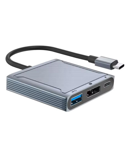 Преходник DeTech, USB-C - DP 8K 60HZ, USB3.0, PD 60W, Сив - 17845