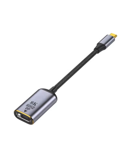 Преходник DeTech, USB-C – DP, 8K, 60Hz, Сив - 17840