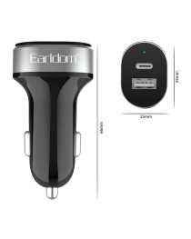 Зарядно устройство за кола Earldom ES-CC14, 1xUSB, 1xType-C, С PD Type-C кабел, Черен - 40354