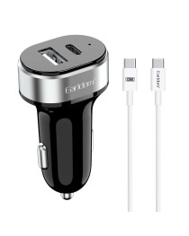 Зарядно устройство за кола Earldom ES-CC14, 1xUSB, 1xType-C, С PD Type-C кабел, Черен - 40354