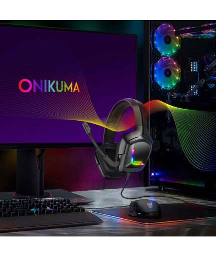 Слушалки Onikuma K20, За компютър, Микрофон, Подсветка, 3.5mm, USB, Черен - 20777