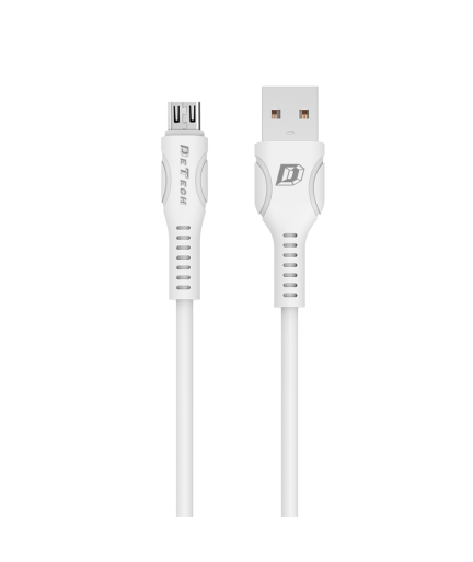 Кабел за данни DeTech DE-C27M, Micro USB, 1.0m, Бял - 40109