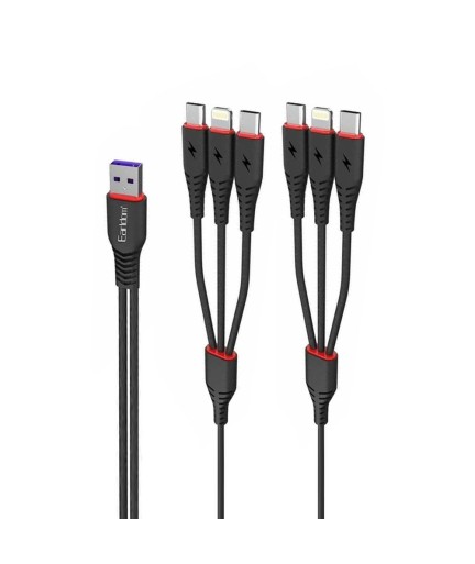 Кабел за зареждане Earldom EC-IMC021, 2xType-C, 2xMicro USB, 2xLightning, 2.0m, Черен - 40184