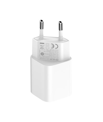 Мрежово зарядно устройство LDNIO A2318C, 20W, 1 x Type-C F, 1 x USB F, PD, QC, С Кабел Type-C към Lightning, Бял - 40293