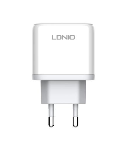 Мрежово зарядно устройство LDNIO A2526C, 45W, 1 x Type-C F, 1 x USB F, PD, QC, PPS, С Кабел Type-C към Lightning , Бял - 40288