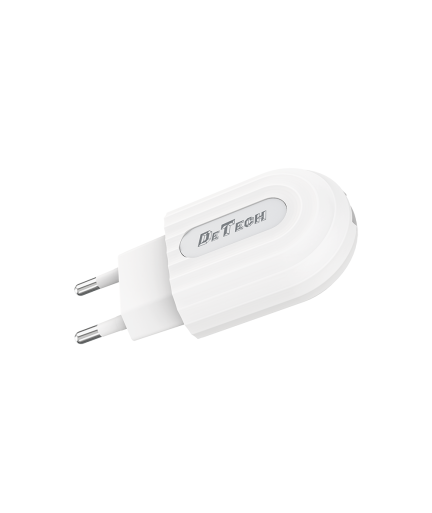 Мрежово зарядно устройство DeTech DE-28i, 5V/2.1A, 220V,1 x USB, С Lightning кабел, 1.0m, Бял - 14134