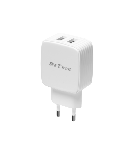 Мрежово зарядно устройство DeTech, DE-33, 5V/2.4A 220V, 2 x USB, Бял - 40099